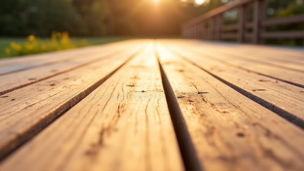 Gorgeous wooden deck restored to natural beauty, perfect for family time during an Alabama sunset, showing the clean and vibrant finish after deck stripping and cleaning services