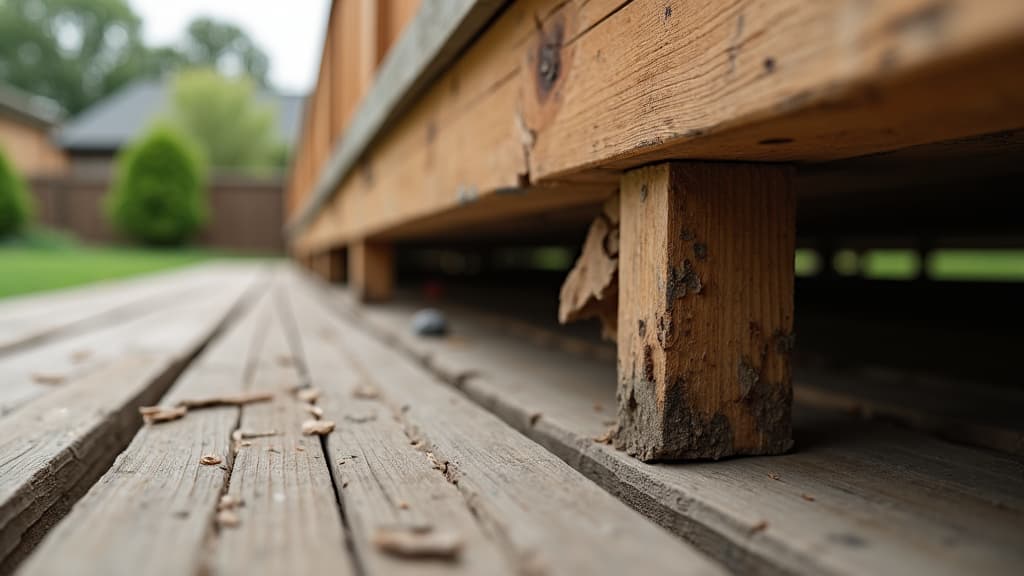 Hoover AL wooden deck with visible wear overlooking a suburban backyard before a repair consultation