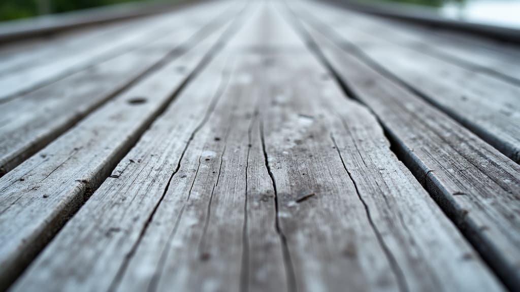 Close-up of weathered wood deck after restoration work, showing the rejuvenated grain and texture