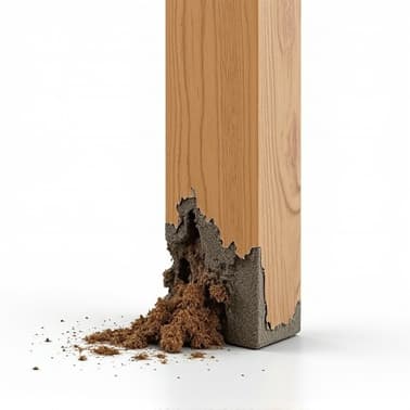 Damaged deck support post showing rot