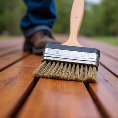 manual deck brushing for stained deck to preserve finish