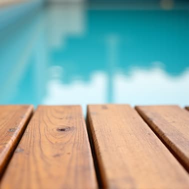 Restored pool deck in Hoover after sealing. A vibrant, richly stained pool deck showcasing professional finish and moisture-resistant coating, ready for enjoyment.