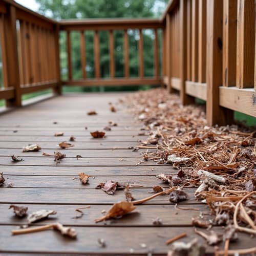 Inspection of deck underside for debris and moisture damage