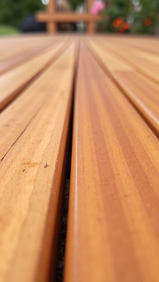 Owner inspecting a semi-transparent stained deck