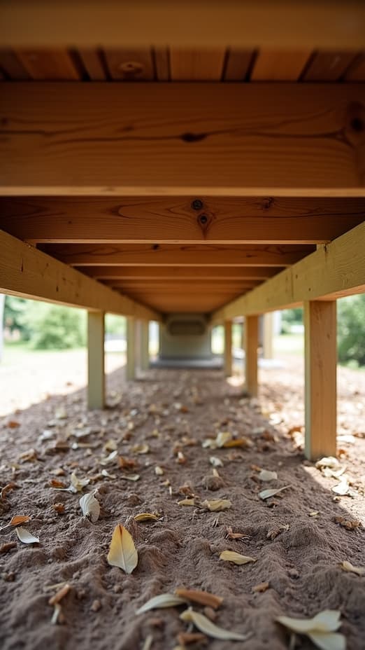 homeowner looking at under-deck area for debris removal