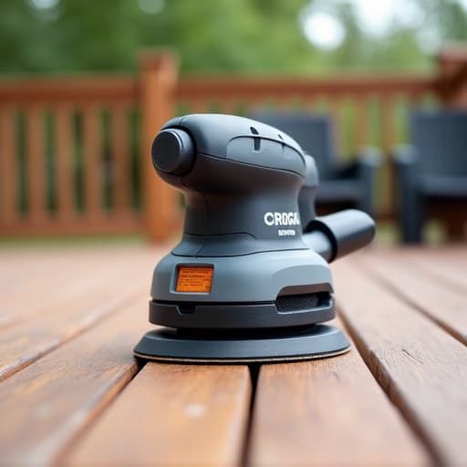 Wood deck refinishing with precision orbital sander in Birmingham, AL