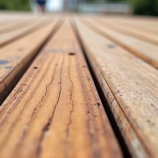 Deck paint stripping process showing failed coating removal and bare wood underneath.