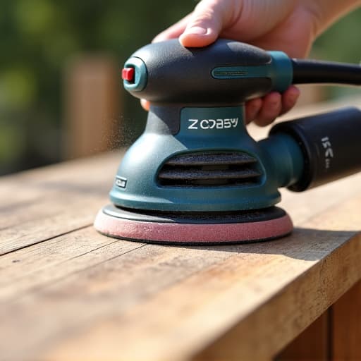 Restoring old deck boards with mechanical sanding for refinishing