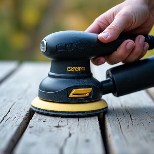 A professional performing mechanical deck sanding in Vestavia Hills, ensuring a smooth, ready-to-refinish surface.