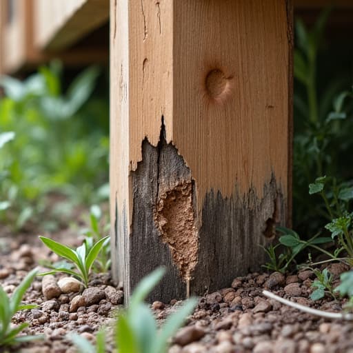 Deck wood rot on a support post in Oak Mountain, AL