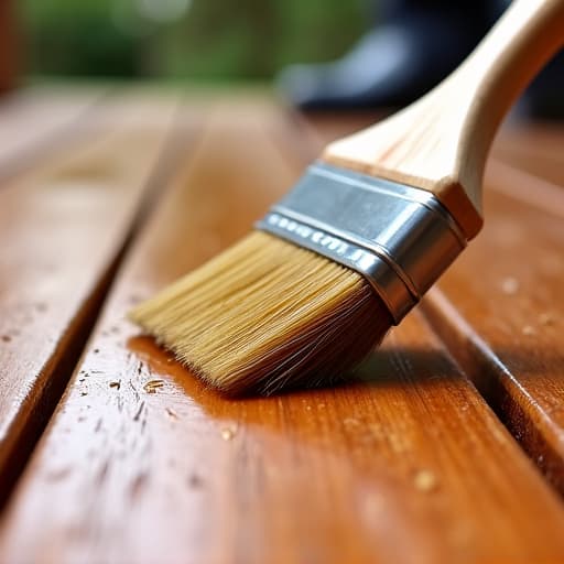 Deck protected with transparent stain, showcasing natural wood grain
