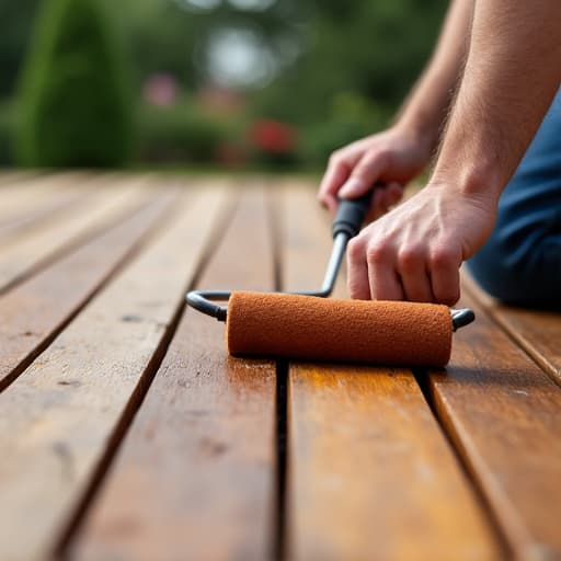 Professional deck restoration process featuring manual brushing of Ipe wood in Cahaba Heights.