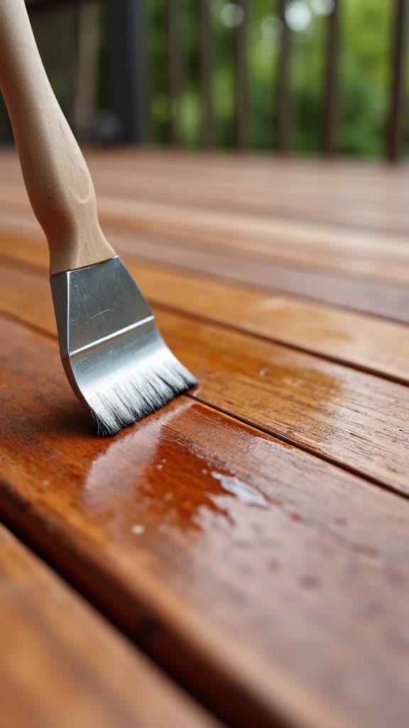 clear deck sealer application on natural wood deck